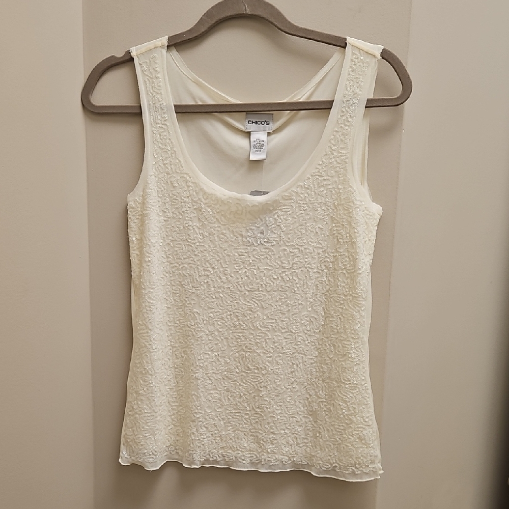 NWT Chico's Elegant Sequin Ivory Tank Top